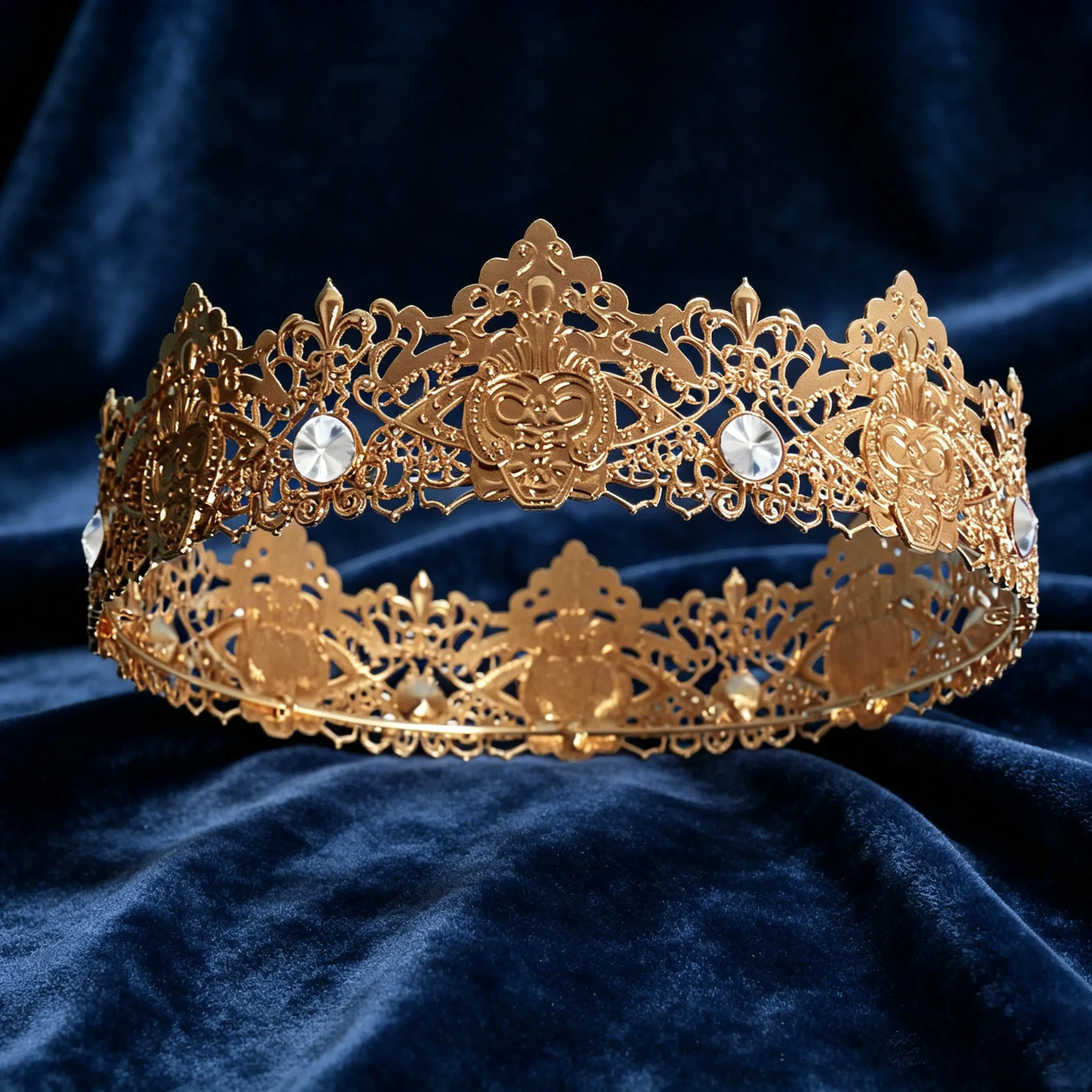 Vintage gold openwork filigree crown for men; suitable for balls, Renaissance-style cosplay, and Halloween parties.