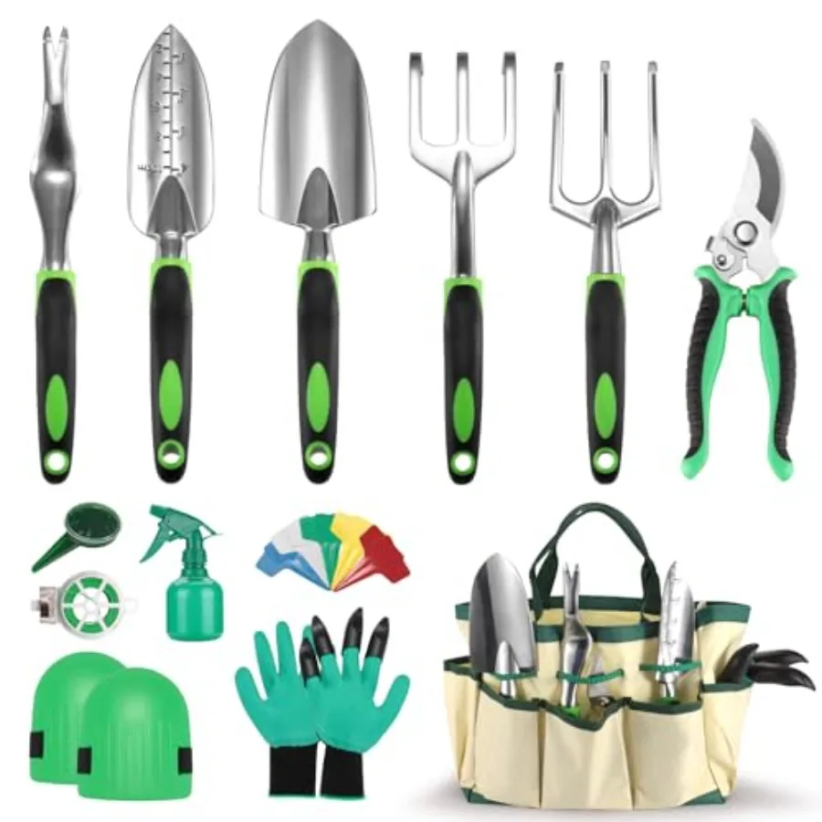 

Набор садовых инструментов из нержавеющей стали, 19 предметов, с сумкой для переноски, идеально подходящий для посадки на открытом воздухе и обслуживания двора, идеальный практичный подарок f