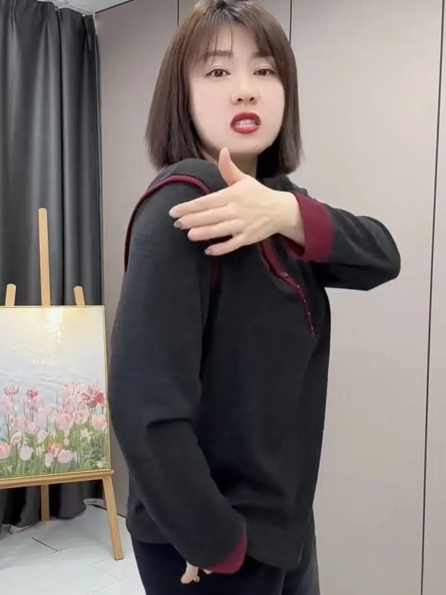 2025年新作 スレカラー ブロ ロングスリーブ レディース Tシャツ ルーズフィット 着痩せ効果 ボタンアップ オープンカラー ベースレイヤー トップス