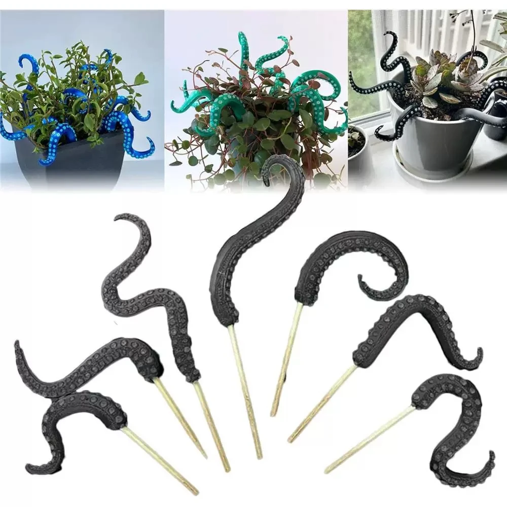 Creative Tentacle‑Shaped Resin Plant Pot Stakes 7‑Piece Set, Funny Irregular Figurine Decor for Indoor Potted Flower Pot