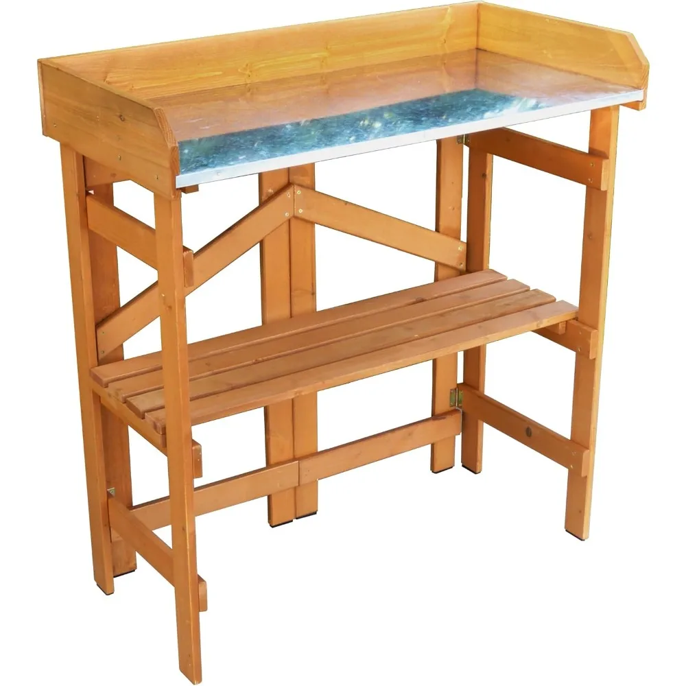 

Merry Folding Utility Table & Potting Bench, Natural Stained with Adjustable Shelf
