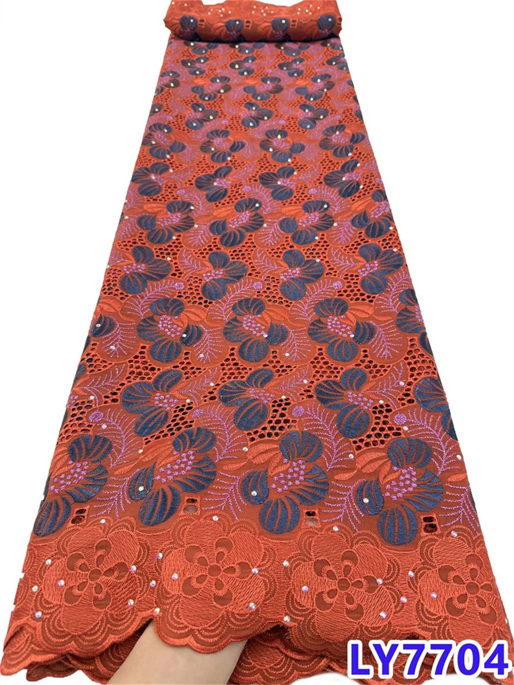 

Элитная африканская хлопковая кружевная ткань с камнями 2026: Высококачественная вышивка, швейцарский вуаль-кружево из Швейцарии для платьев M253-1