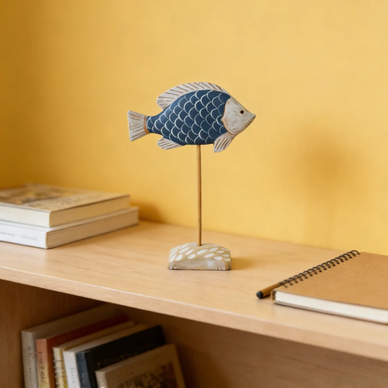 

Creativity Nautical Wooden Standing Fish Ornament Handmade Creative Home Decoration Yearly Abundance Desk Craft Desktop Ornament