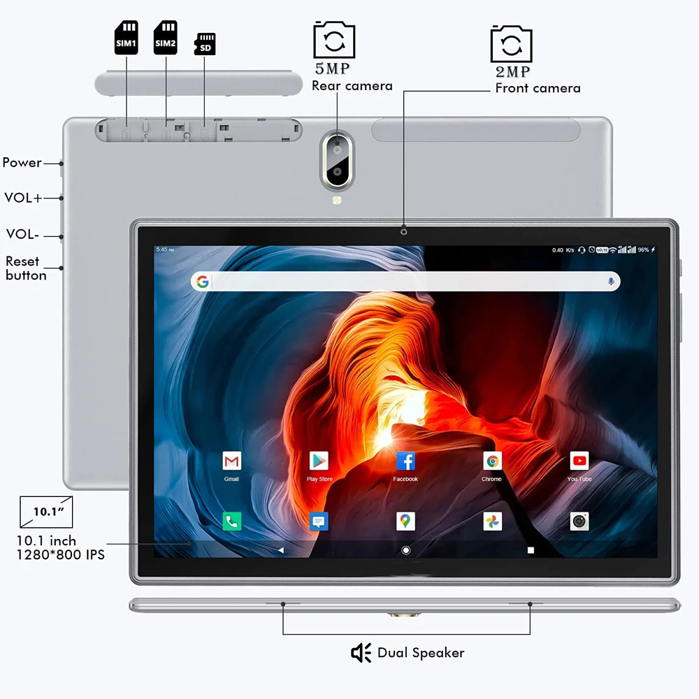 Imagem -05 - Android 10 Tablet Chamada Telefônica Cartão Sim 3g 4g Lte 4gb Mais 64gb Octa Core fm Wi-fi Bluetooth Tela Ips 10.1