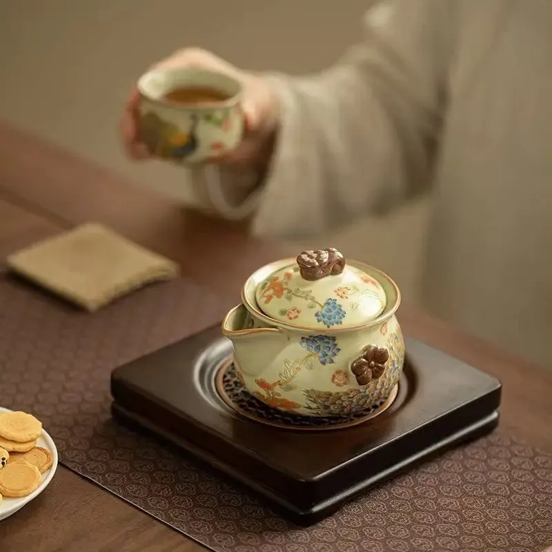 Jingdezhen Ru Kiln Open Film Can Raise Teapot Ceramic TeaSet Retro Treasure Bottle Hand Grab Pot Brewing Teapot Kung Fu Tea Set