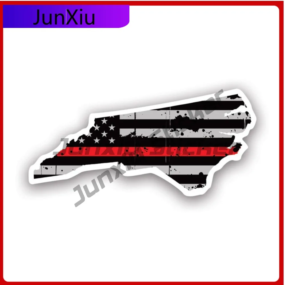 

Trendy Classic Distressed Thin Red Line North Carolina State Shaped Subdued Us Flag Sticker Uv Protected Decalsfire