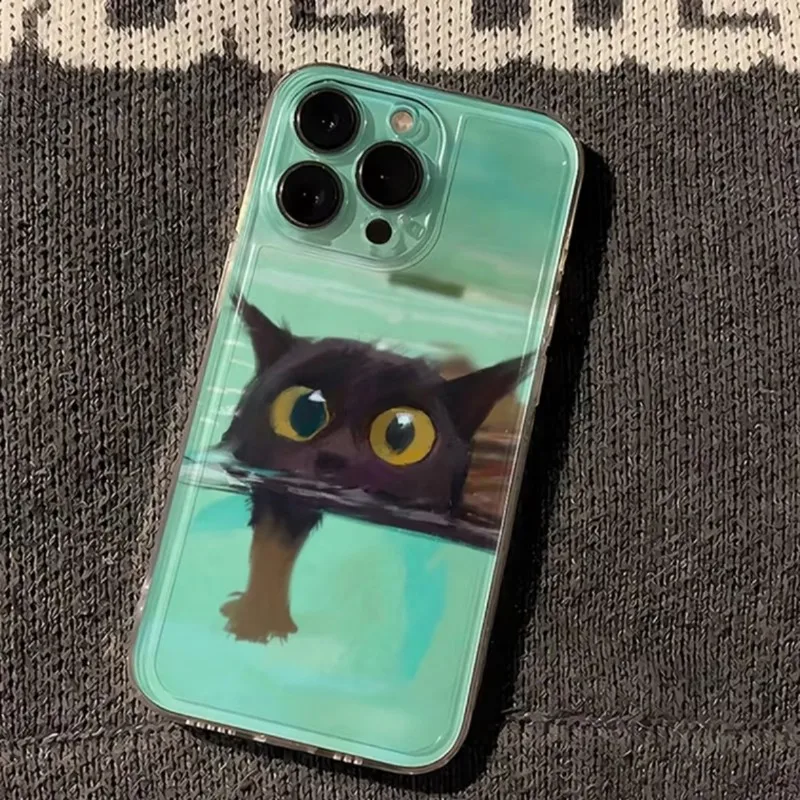 النفط اللوحة الأصفر الكلب الأسود القط قضية الهاتف آيفون 17 16 15 11 12 14 13 برو ماكس Mini X XS XR 7 8 Plus SE4 16e السيليكا يغطي #3