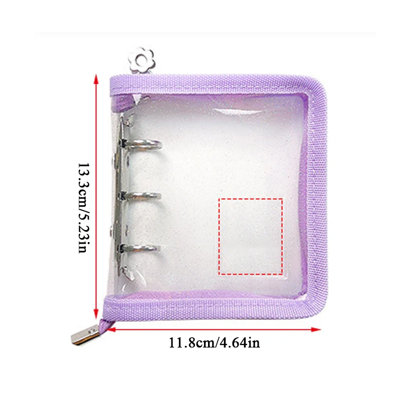 Colorido PVC Photo Album com Mini Zipper, Binder Case, 3-Hole Metal Binder, Collect Book, Titular Photocard, menina, 13,3*11,8 centímetros