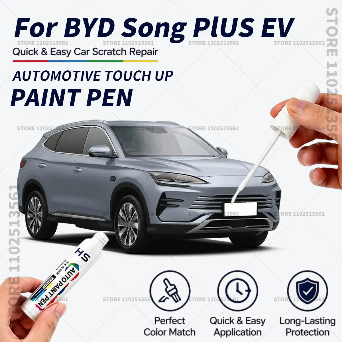 Quick Dry Car Touch Up Paint Pen Auto Scratch Repair Brush for Paint Chips Scratches and Scuffs For BYD Song PLUS EV White Black