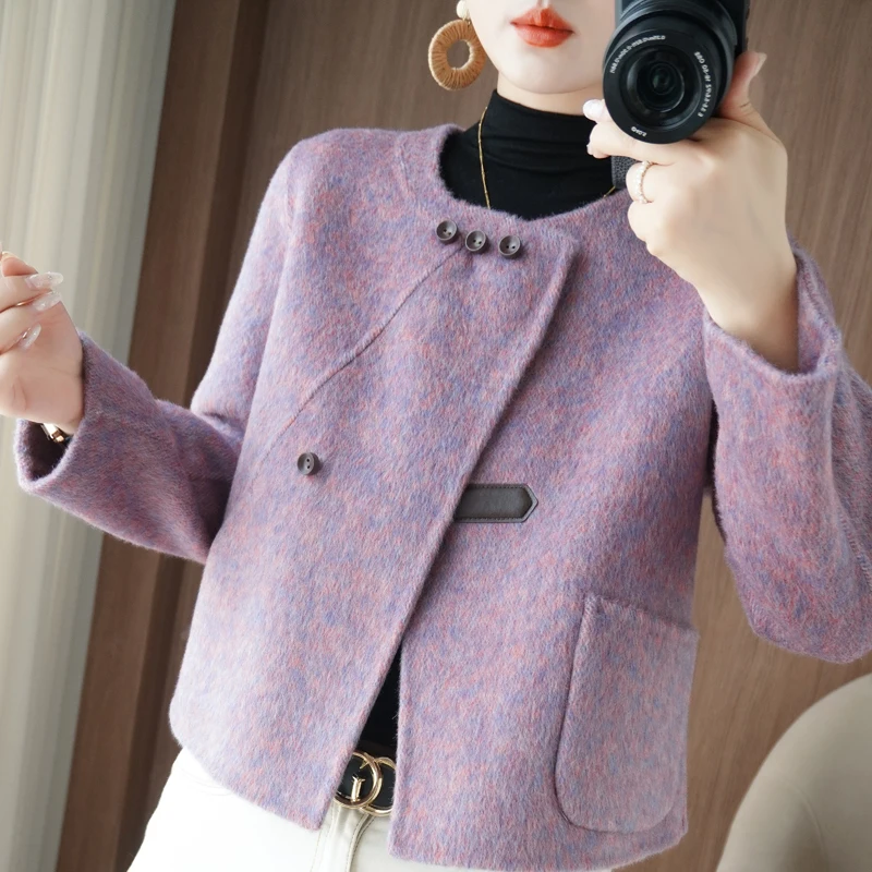 Women's Autumn Winter 100% Merino Wool Commuter Tweed Coat Elegant Professional Outerwear for Ladies