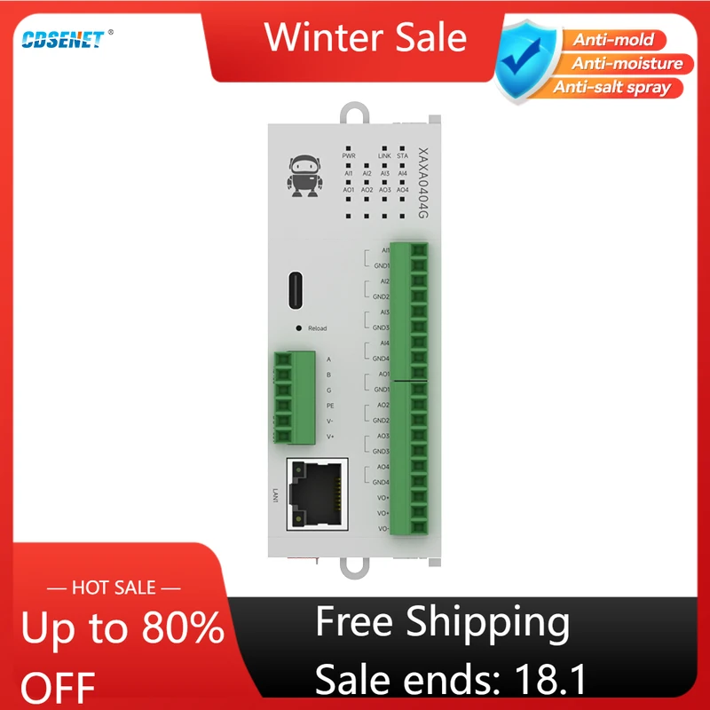 4AI+4AO Switching Analog Remote IO Module RS485 Ethernet 0-20mA/4-20mA CDSENET M31-XAXA0404G Modbus Easy Expansion DC 9-36V