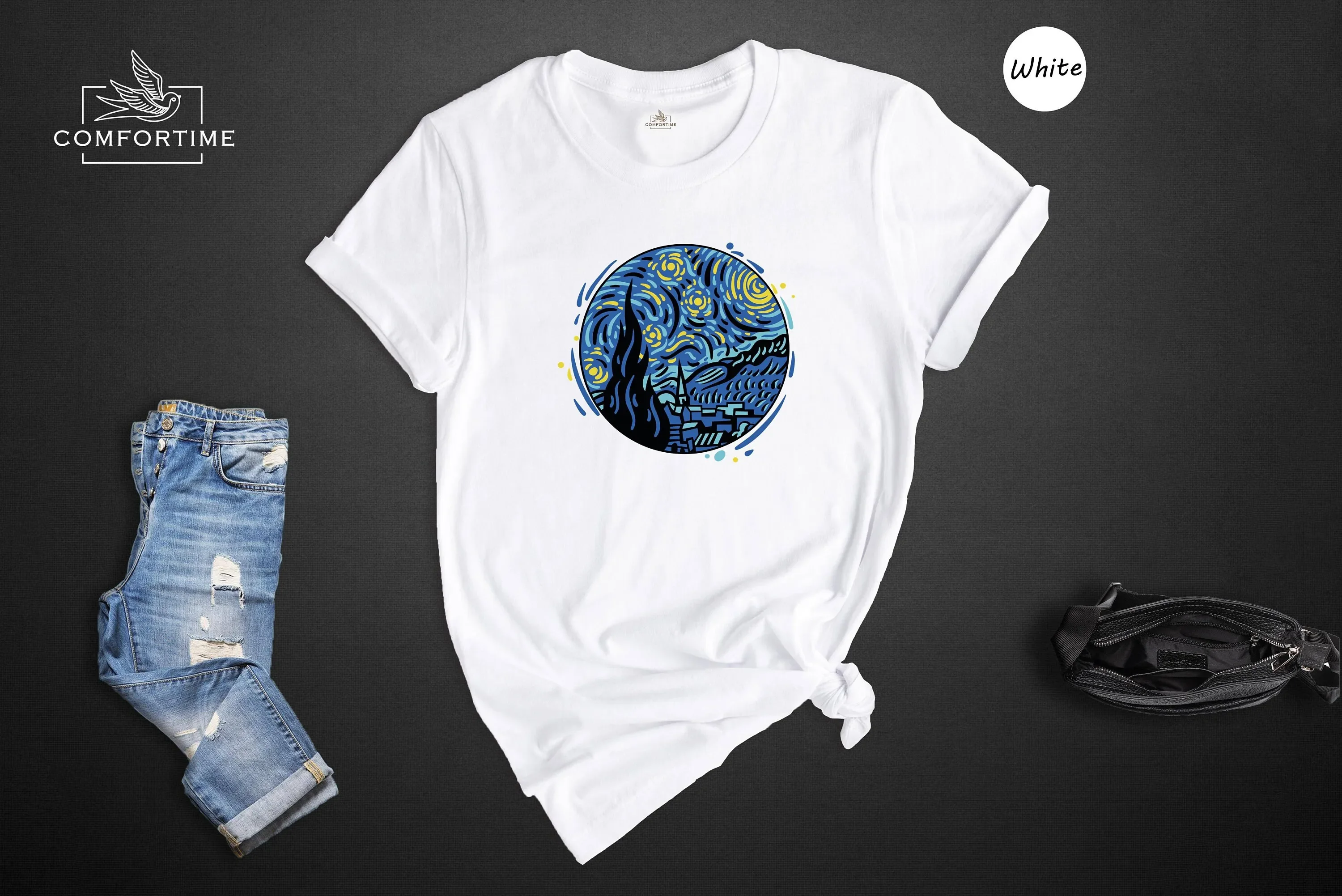 The Starry Night T Shirt Van Gogh Winter Sky Art Lover Artistic Beautiful