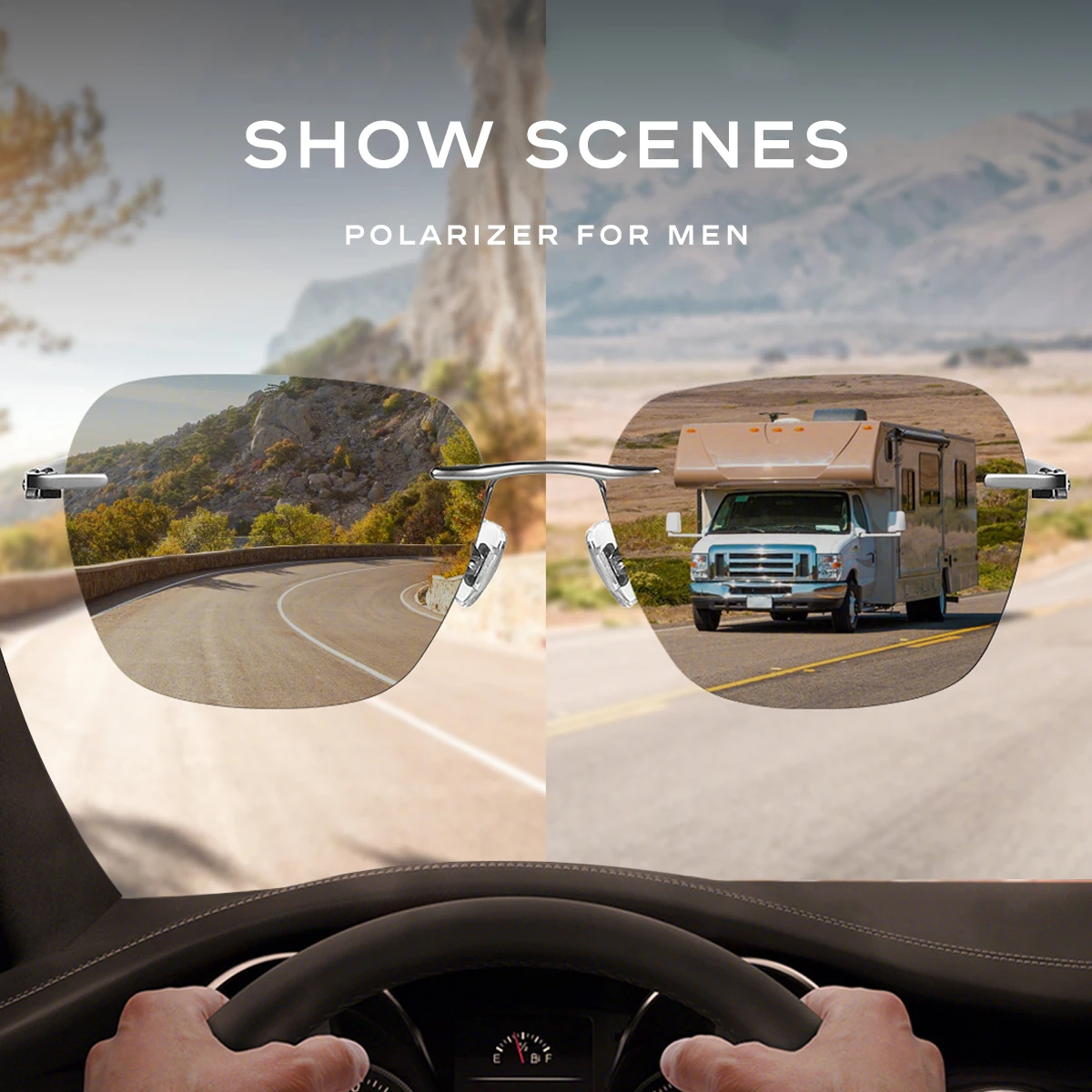 CAPONI Sunglass men Polarized Photochromic Lightweight Carbon Fiber Frameless Outdoor Shades Sunglasses Designer UV400 BS24610