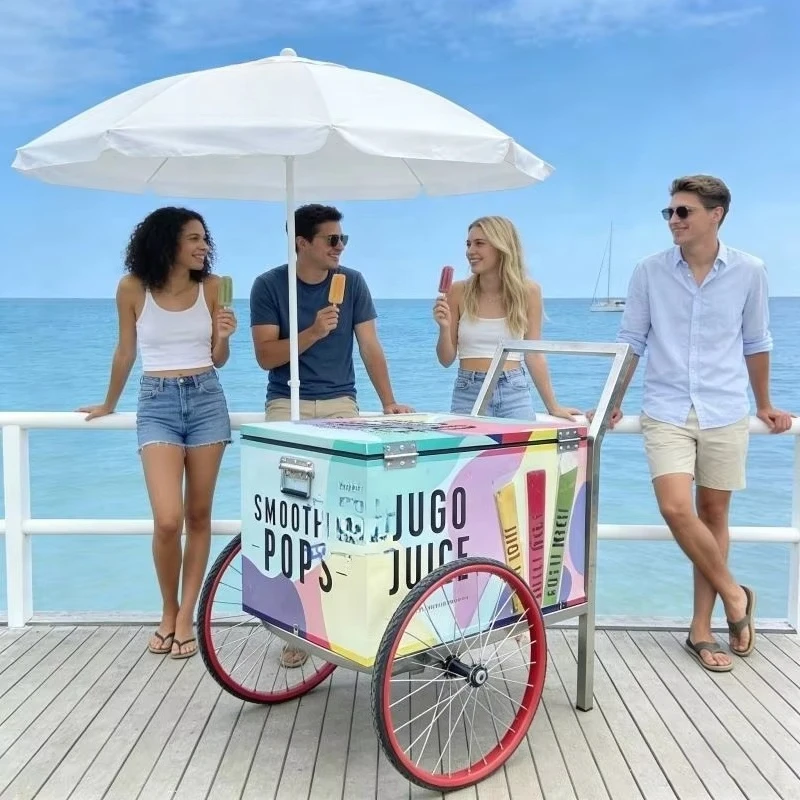 High Quality Snack Mobile Ice Cream Hand Push Cart Ice Cream Refrigerated Truck Food Cart for Sale Customized