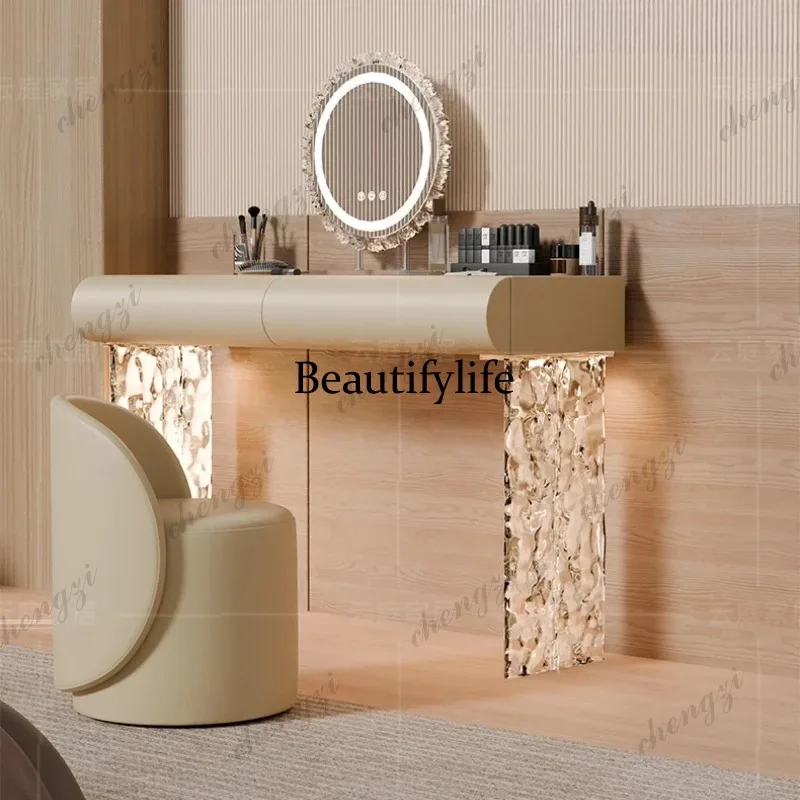 

Beige French Girls Vanity Table Nordic Aesthetic Luxury Bedroom Dressing Table Makeup Space Saving Mesa De Maquillaje Furniture