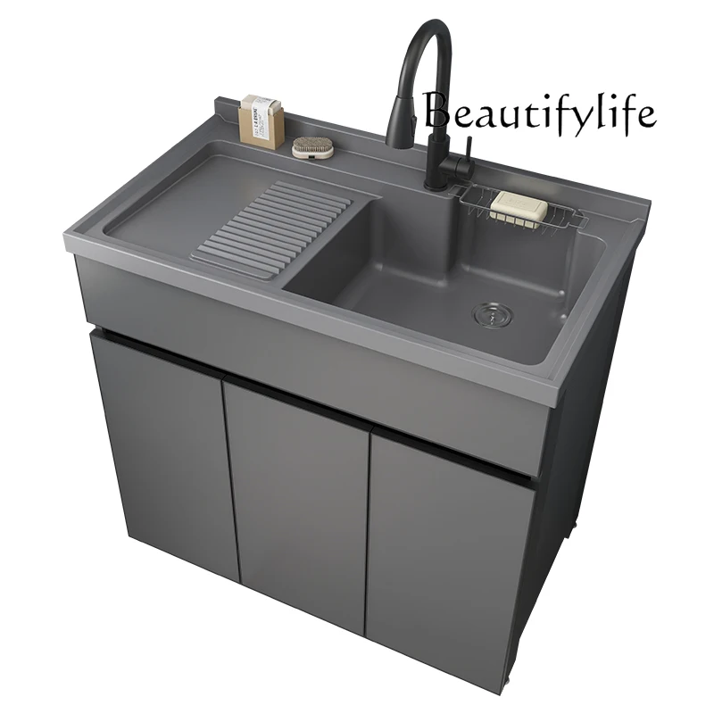 

Balcony Washing Machine Integrated Bathroom Cabinet Artificial Stone Laundry Sink with Rubbing Board