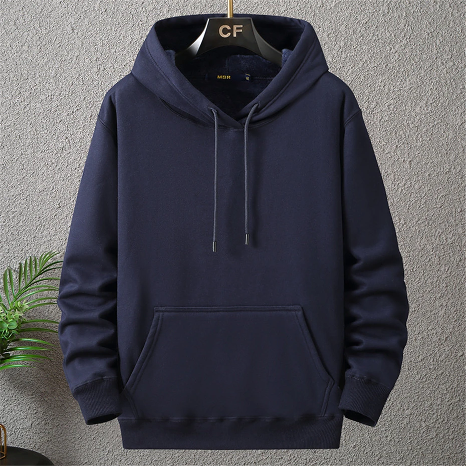 Sudadera con capucha de lana gruesa para hombre, suéter de talla grande, Color sólido, negro, 12XL, 10XL, Otoño e Invierno