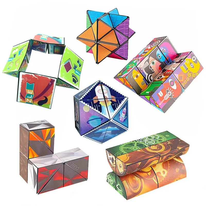 Extraordinary 3D Magic Cube Puzzle Fidget Toys Variety Geometric Shape Changeable Decompression Hand Flip Puzzle Cube for Kids