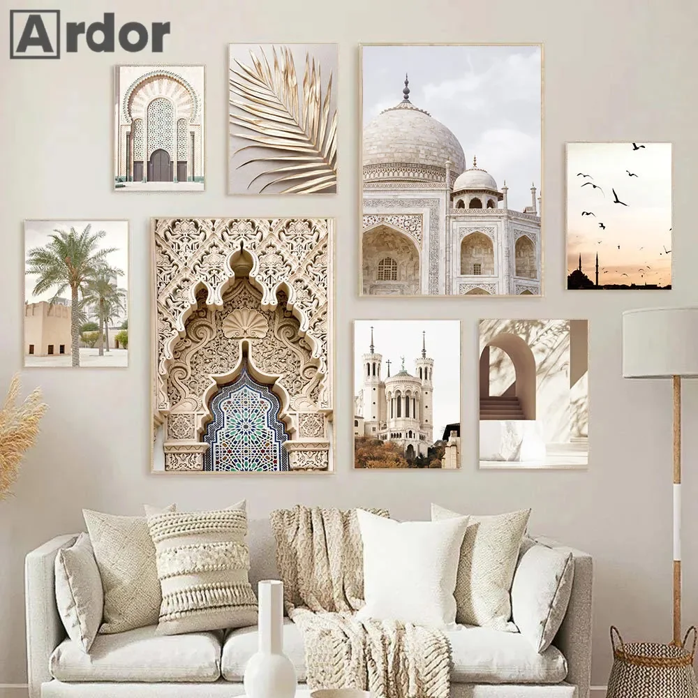 Taj Mahal Architecture Poster Morocco Door Prints Canvas Painting Islamic Wall Art Mosque Posters Picture Living Room Home Decor