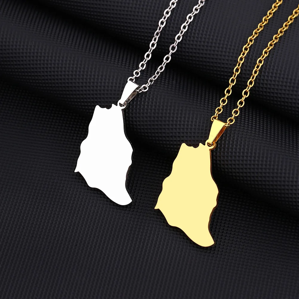 2024 New fashion stainless steel glossy Saudi Arabia map necklace for men and women geometric titanium steel pendant ethnic styl