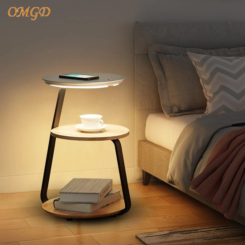 OMGD-Lámpara de pie para sala de estar, sofá, dormitorio, carga inalámbrica, diseño creativo de estante, mesita de noche, muebles en uno, noticias