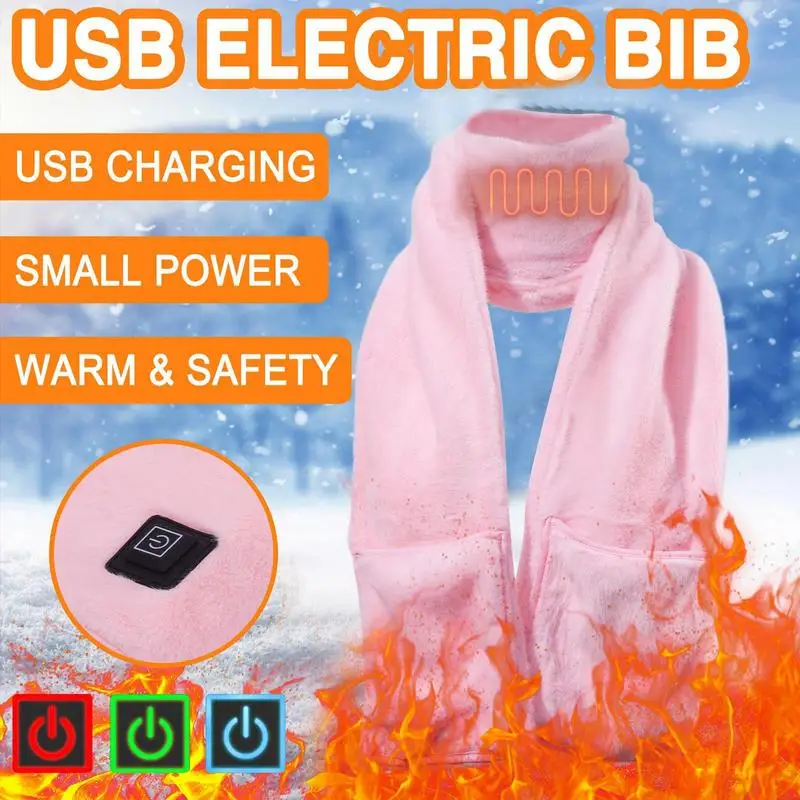 Heating Scarf with Two Side Pockets USB Electric Heated Scarf Soft Three-gear Temperature Control Neck Wrap Warmer for Women Men