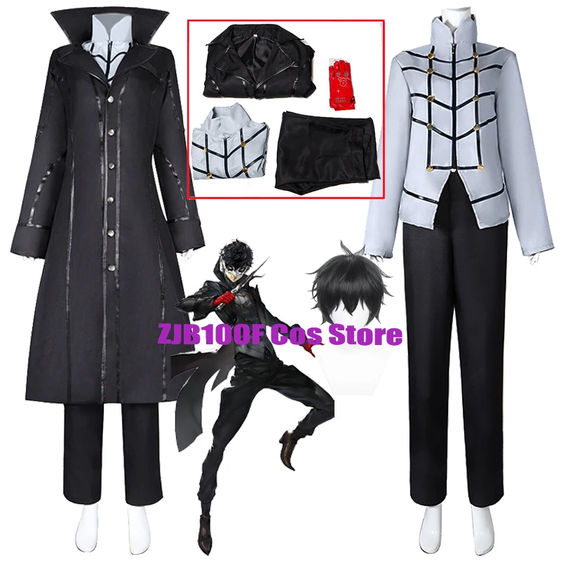 

Anime P5 Cosplay Amemiya Ren Cosplay Joker Costume Men Black Trench Uniform Wig Suit Halloween Carnival Party Outfit