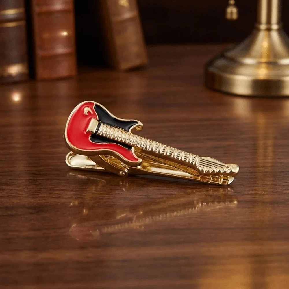 Creative Instrument Guitar Tie Clip Punk Hip Hop Music SeriesTie Pin Vintage Titanium Steel Necktie Buckle Men