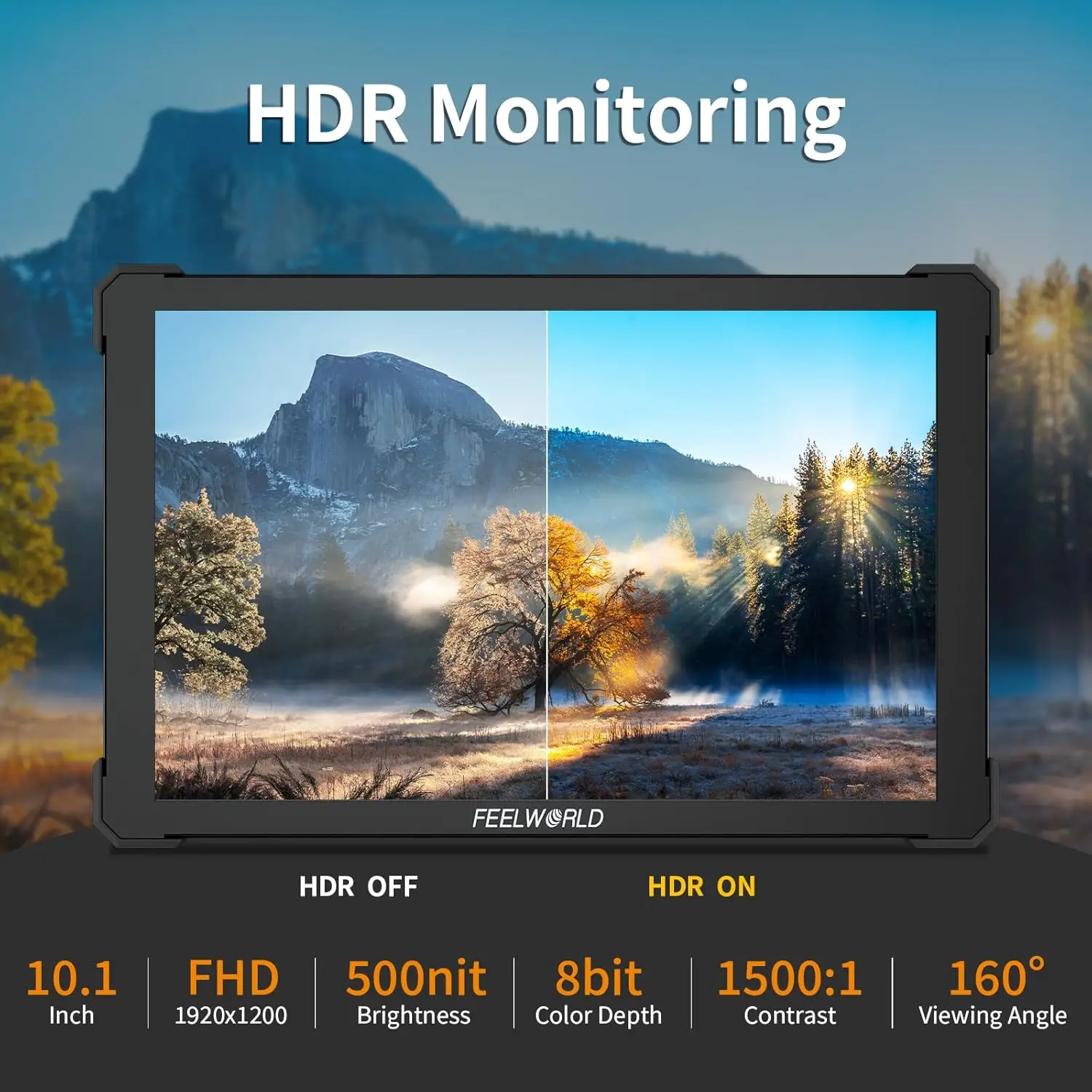 شاشة كاميرا Feelworld T10 مقاس 10.1 بوصة 1920x1200 4K متوافقة مع HDMI شاشة لمس ثلاثية الأبعاد LUT شاشة مراقبة ميدانية لتسجيل المقابلة