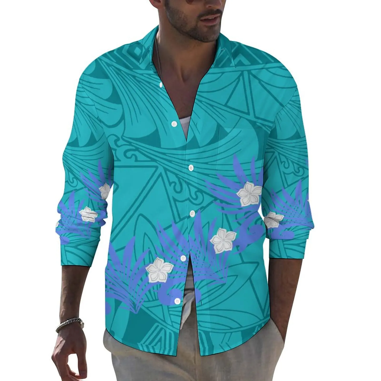 

Men'S Long Sleeve Shirt Polynesian Tribe Custom Print Aloha Loose Hawaiian Men'S Button Up Top Plus Size 9xl Free Shipping