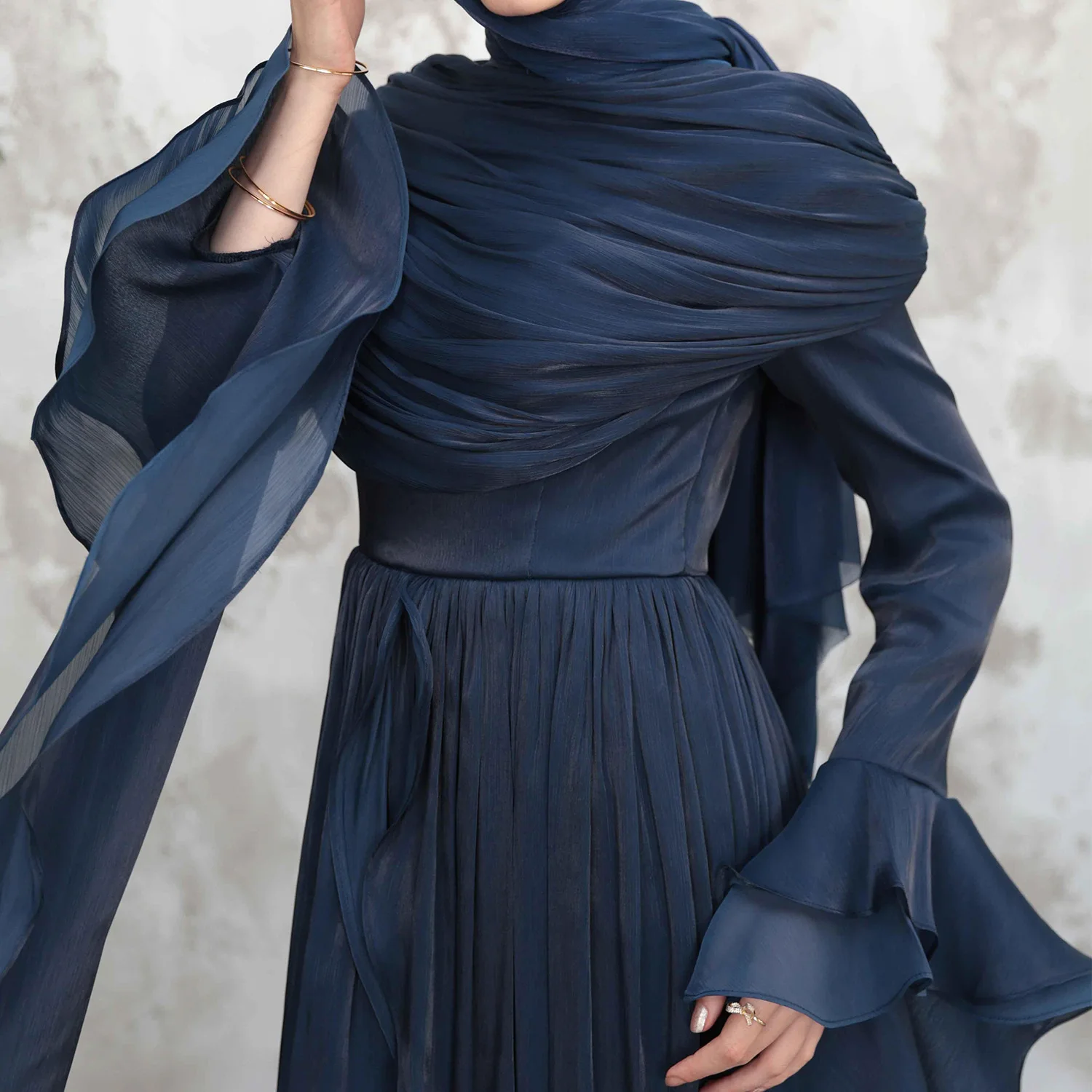 Eid Flare Sleeve Ruffle High Waist Long Dress for Event Party Gown Dubai Abaya Turkey Kaftan Muslim Robe Islam Jalabiya Vestidos