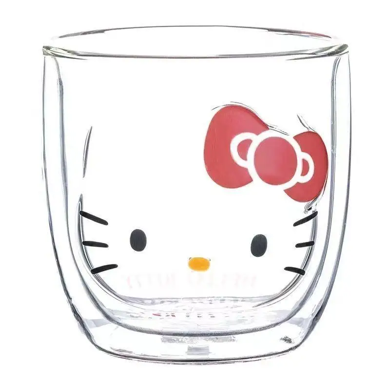 

Kawaii Hello Kitty Double-Layer Glass Cup Sanrio Kitty Cat Milk Coffee Cup Home Girl Breakfast Cup Super Cute Creative Water Cup