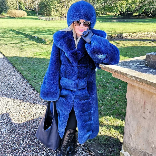 Genuine Blue Fox Fur Coat Women Winter Luxury Thicken Outertwear Big Lapel Long Sleeve Real Noble Fox Fur Jacket Female AliExpress