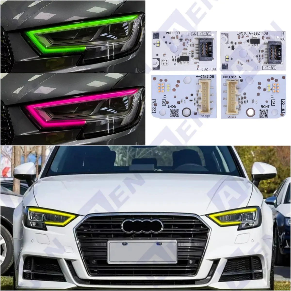 

Светодиодные платы без RGB DRL для 2017-2020 AUDI A3 S3 RS3, полные светодиодные фары, модули дневных ходовых огней, красный синий 8V0998473A