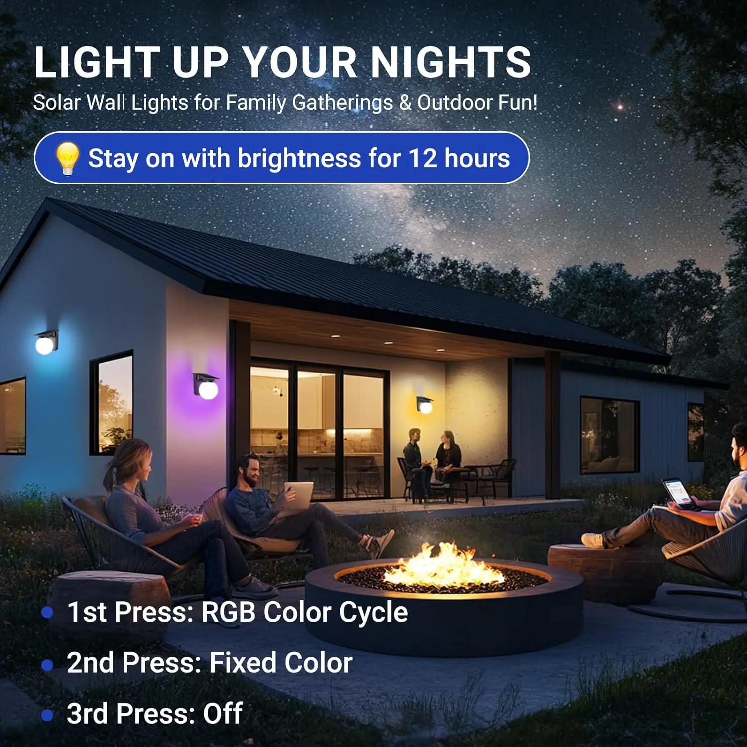 Luces solares para valla, 1 paquete, cambio de color RGB, 3 modos de iluminación, luces solares LED IP65 para Patio, patio trasero, brillo de Color de terraza y duradero