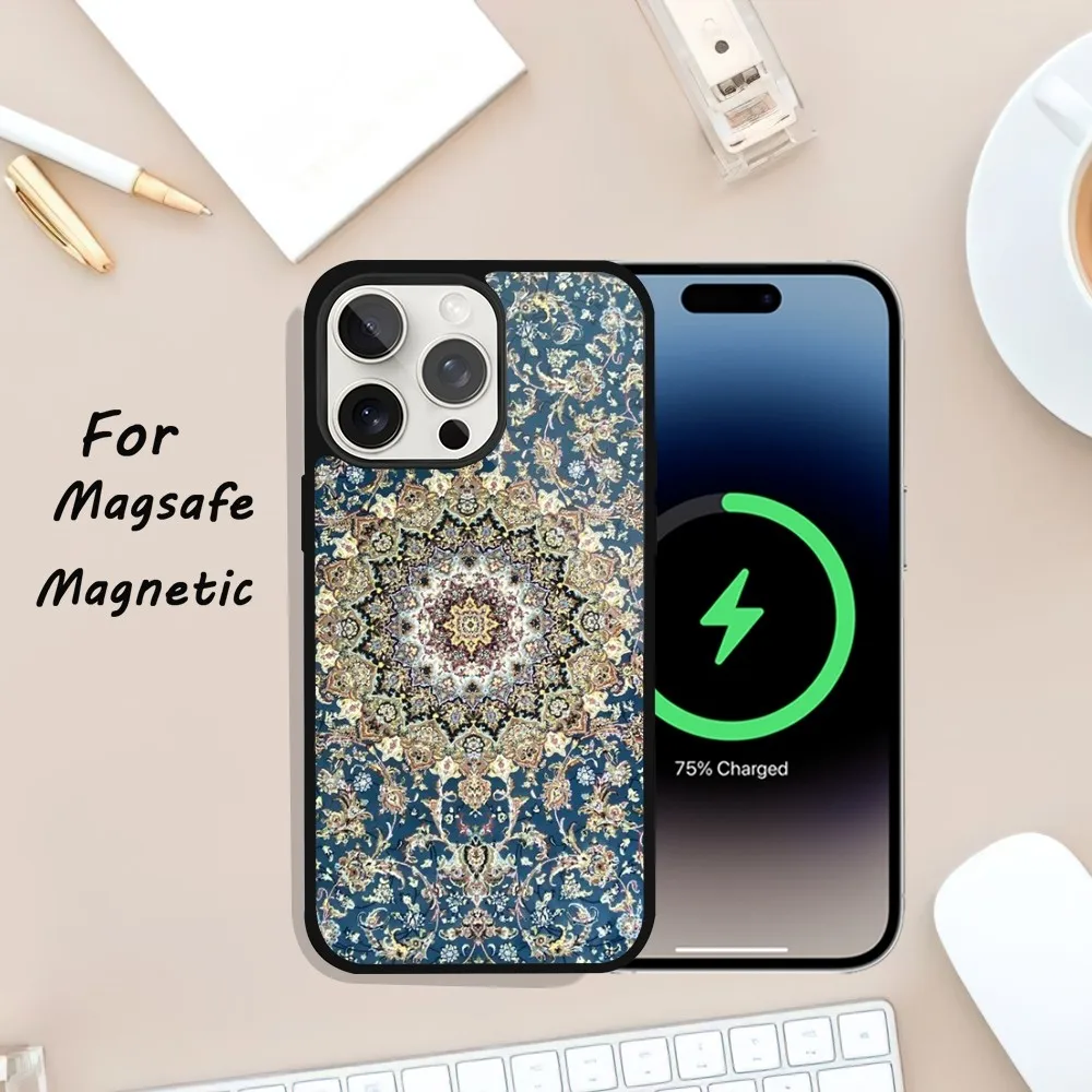 Persian Carpet Phone Case For iPhone 11 13 12 14 15 Plus Max Pro Magsafe Magnetic Wireless Charging shell