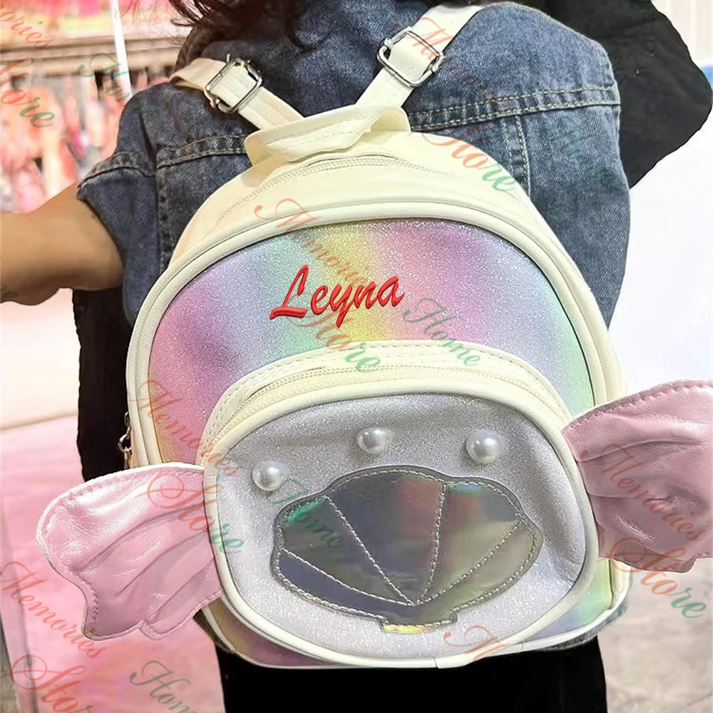 

Personalized Name Girls' Backpack Cute Little Girl PU Wings Children's Backpack Custom Lightweight Kindergarten School Backpacks