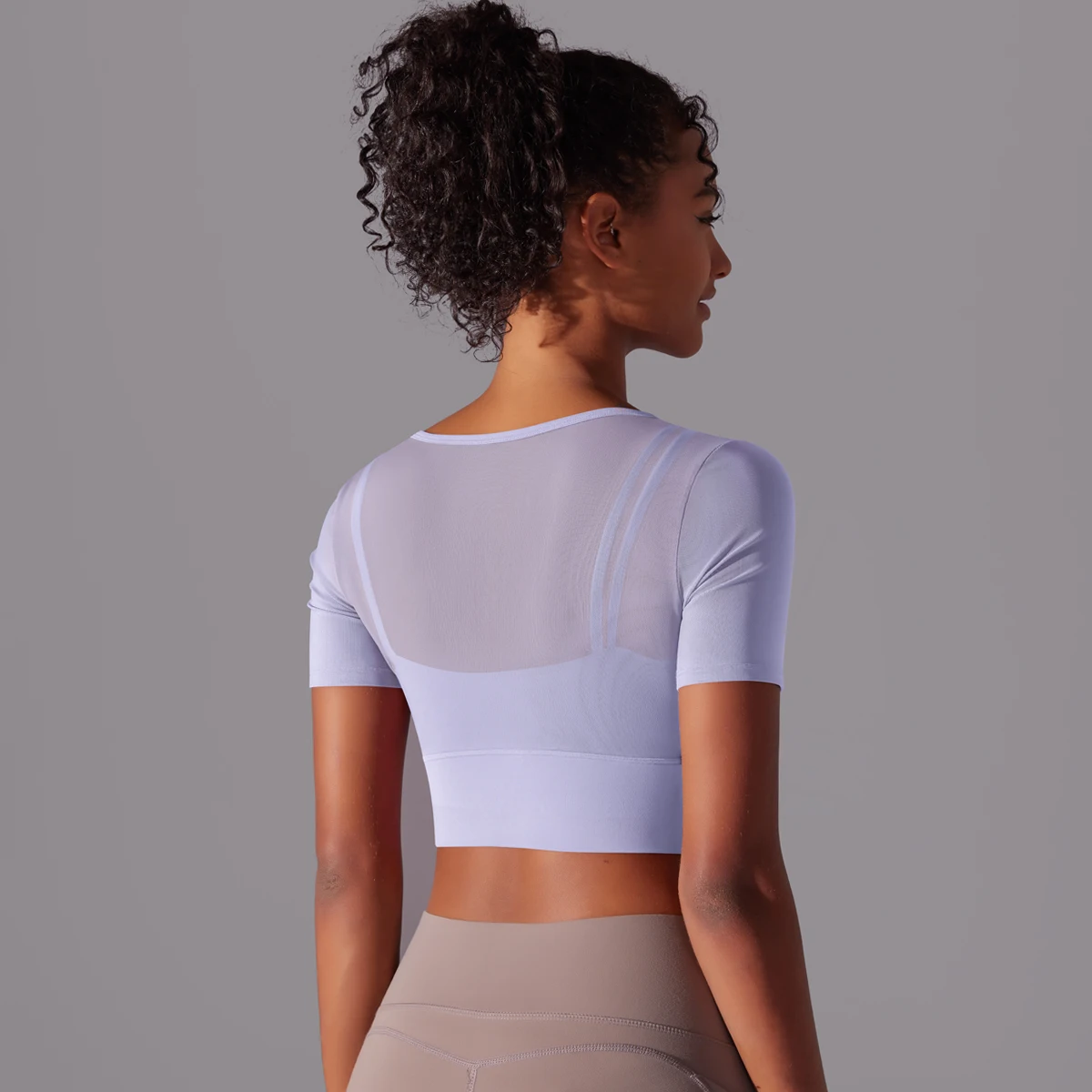 Frauen Mesh Yoga Shirt Sexy Kurzarm T-Shirt Sport Top Bluse Cover Up Quick Dry Gym Kleidung Laufen Fitness Tank Sportwear – Detail 28