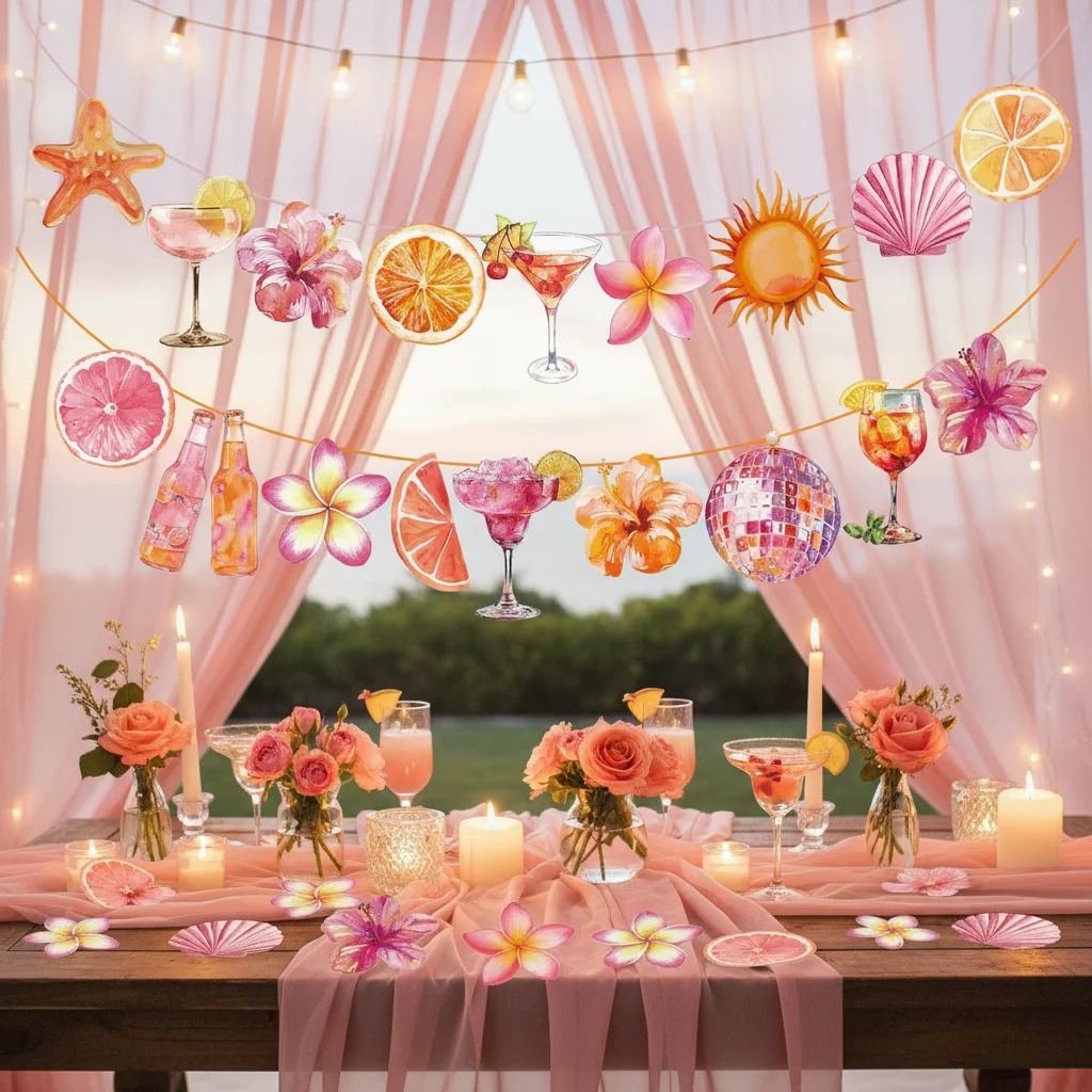 Orange Hawaiian Luau Flowers Lemon Citrus Garland Banner Tropical Aperol Spritz  Cocktail Beach Bar Party Decor