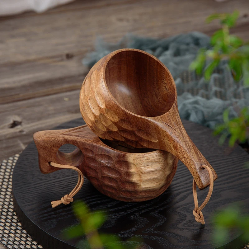 Nordic Acacia Wooden Finland Mug for Camping Hiking Picnic Outdoor Beer Coffee Water Cup Bushcraft Tableware Finland Style