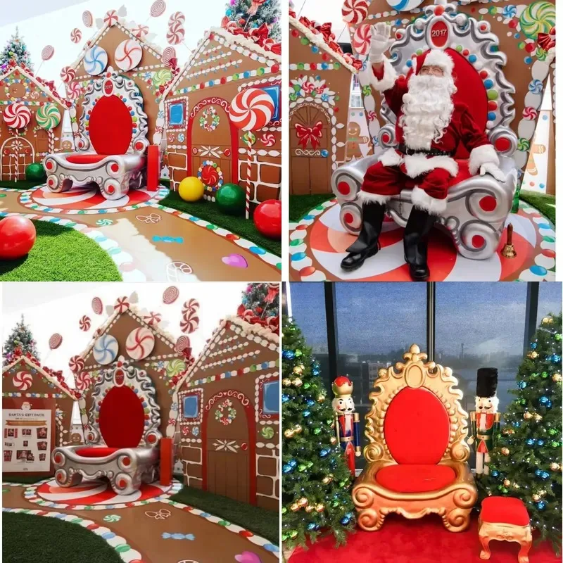 180Cm life-size fiberglass Santa King seat - waterproof and UV-resistant commercial Christmas decorations (factory-friendly)