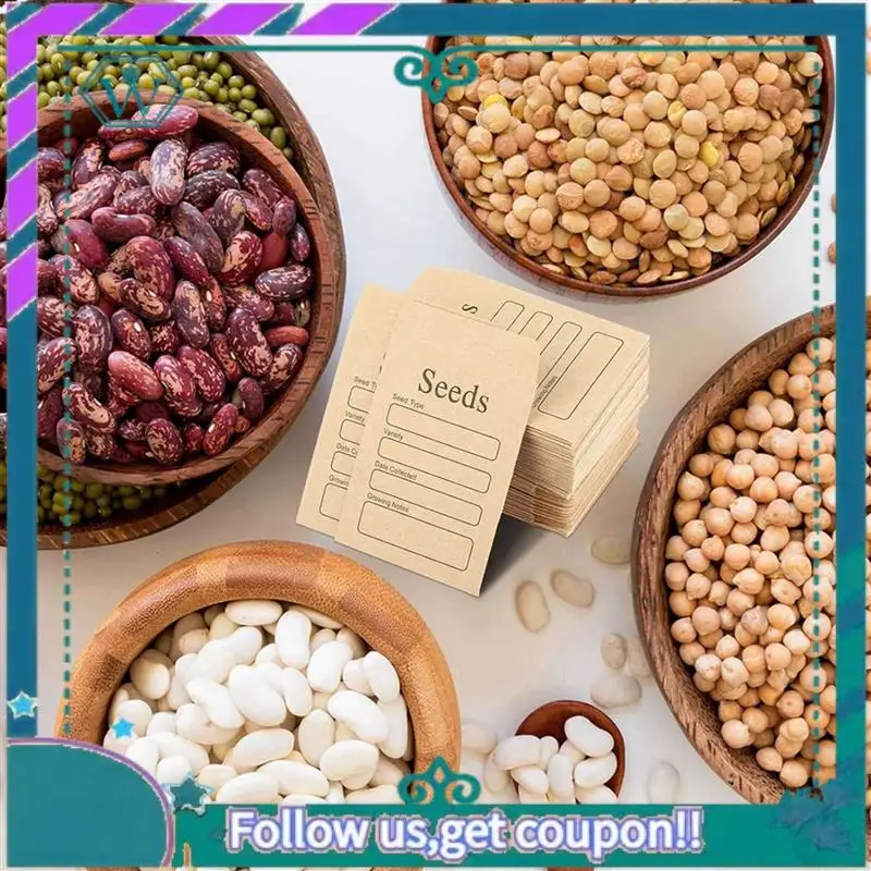 A75Q-200 Pcs Seed Envelopes 3.54 X 2.36 Inch Brown Kraft Paper Seed Packets Envelopes Resealable Self Sealing Seed Packets