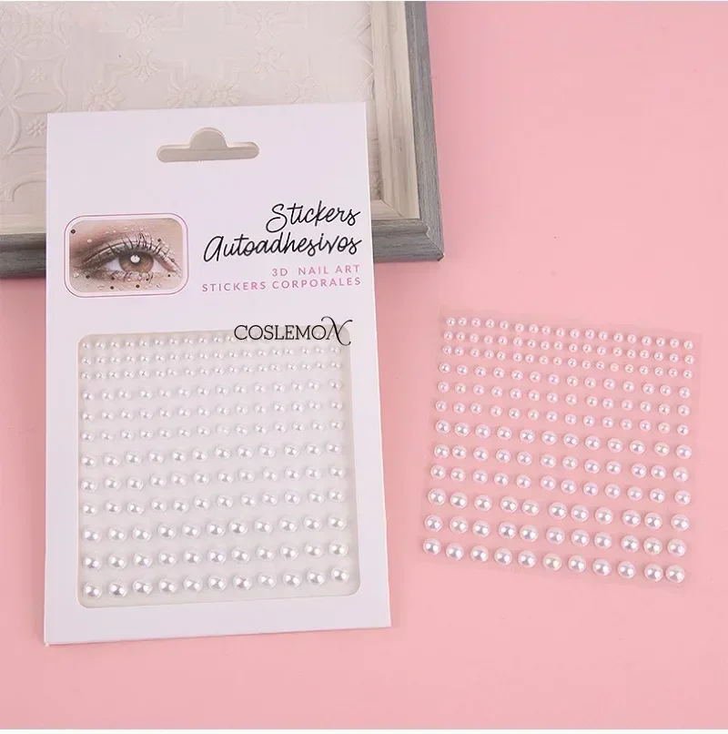 165pcs Acrylic Pearl Crystal Diamond Face Sticker Mix 3/4/5/6mm Milk White Spots Self Adhesive Stickers for Hair Face Makeup