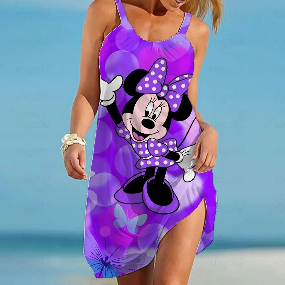 Women\'s Beach Dresses Disney-Mickey Minnie Dresses for Women 2022 Summer Fashion Sling Print Sexy Skinny Seaside Casual Oversize