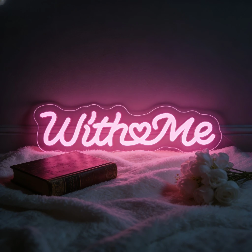 

With Me Neon Sign LED Night Light USB Romantic Pink Love Heart Decor Lamp for Bedroom Home Party Wedding Gifts Valentine's Day