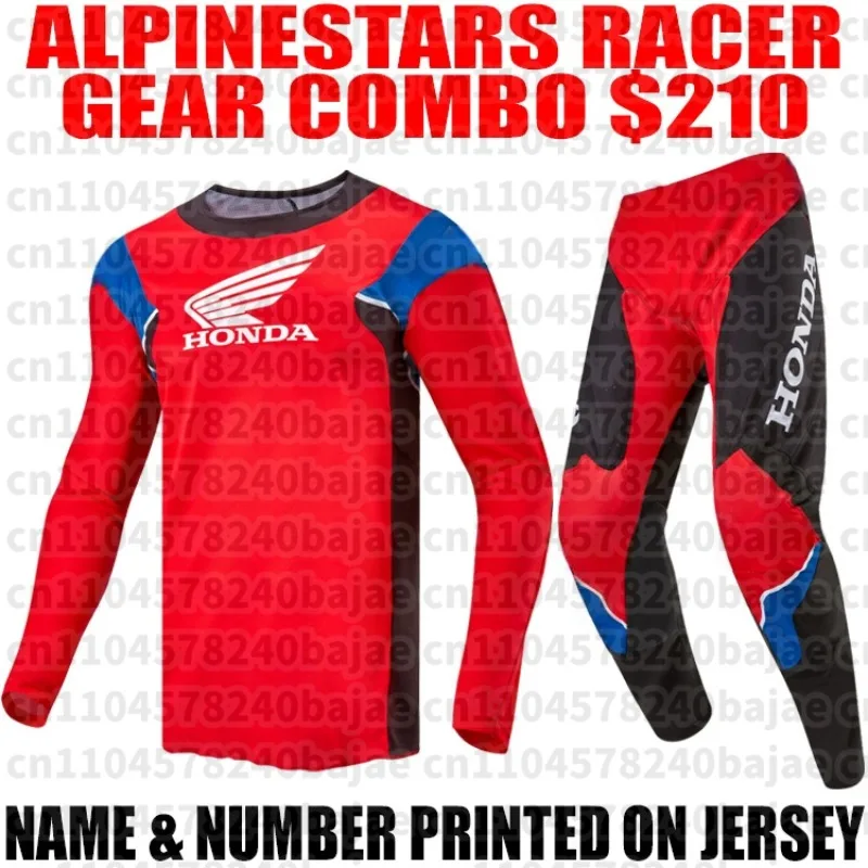 2026 هوندا على الطرق الوعرة دراجة نارية الملابس موتوكروس جيرسي طويلة الأكمام وسراويل مجموعة MX مجموعة تروس ATV الترابية دراجة دعوى تنفس #1