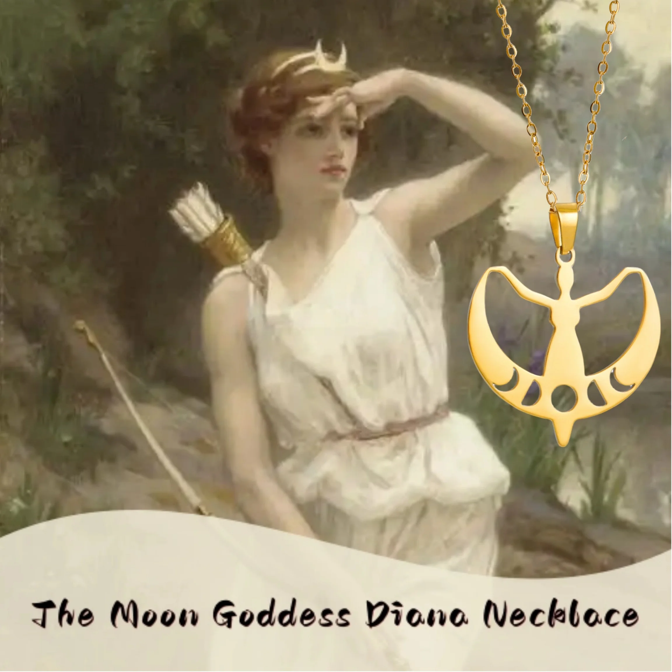 Jeshayuan The Moon Goddess Diana Pendant Necklace Wicca Pentagram Magic Supernatural Amulet Necklace Stainless Steel Jewelry