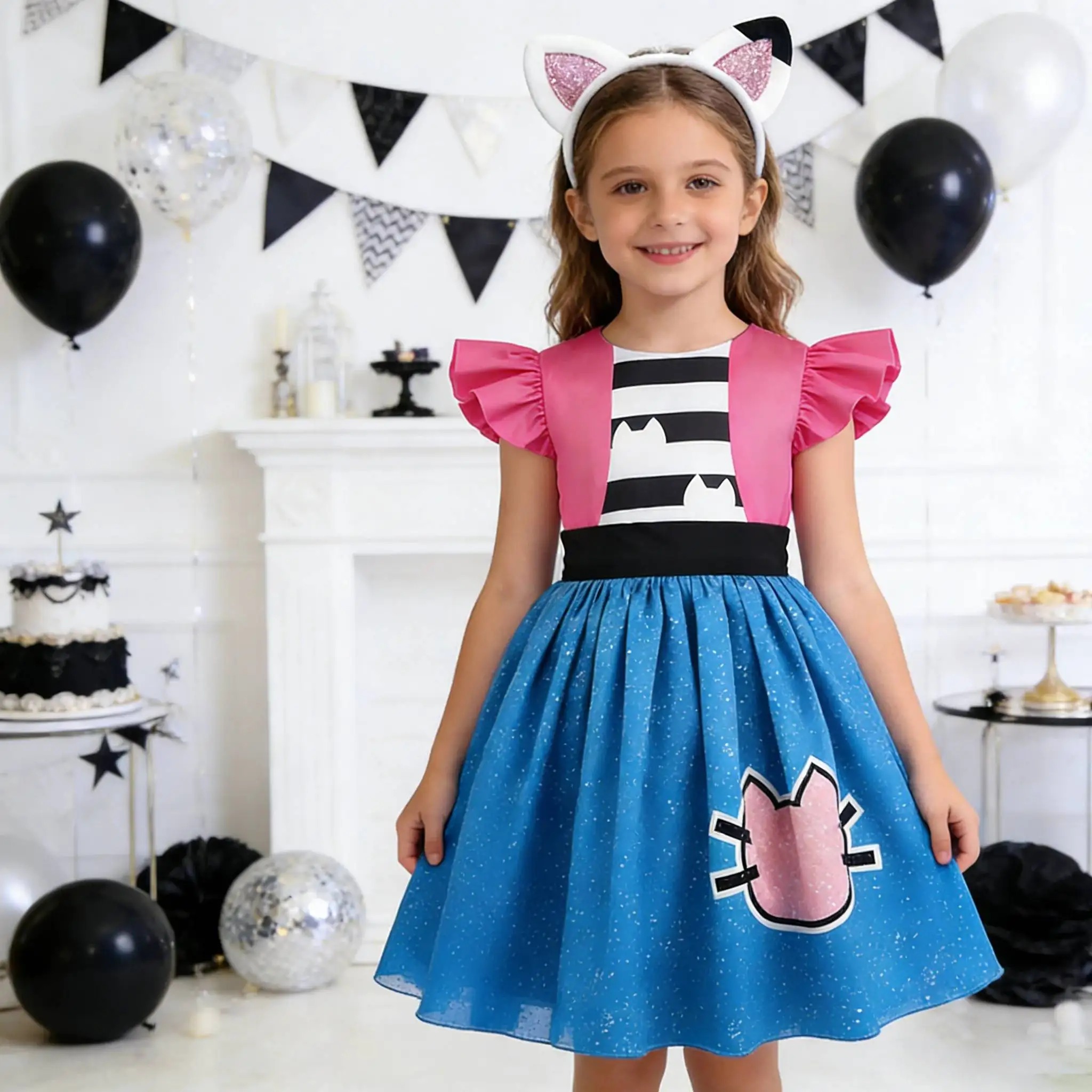 Vestido y diadema de Carnaval para niña, conjuntos de 2 uds., disfraz de casa de muñecas Gabby, disfraz de princesa para fiesta de cumpleaños, vestido de actuación