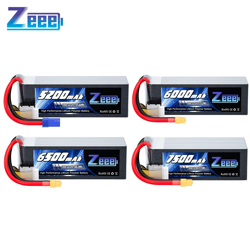 Zeee 6S Lipo 6000mAh 5200mAh FPV Drone Battery 22.2V 100C with XT60 Plug Softcase for RC Helicopter Airplane RC Car Hobby Parts