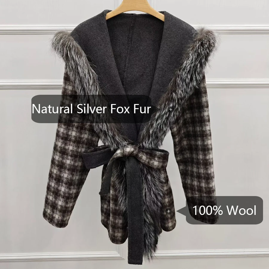 جديد معطف من قماش الكشمير مع حقيقية الثعلب الفراء طوق الأصفاد المرأة جواكت شتوية ريال فوكس الفراء معاطف فاخرة الصوف يمزج معاطف ﻿